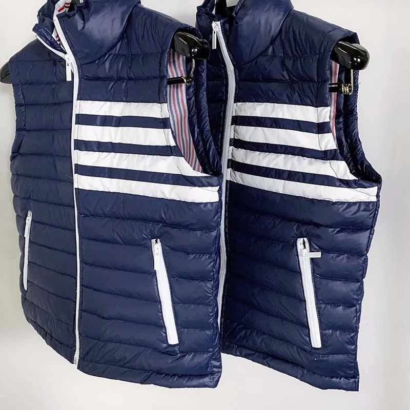 TB THOM Down Coat Vest White 4-Bar Striped Luxury Brand Design Women Duck Down Sleeveless Jacket Women Short Vest