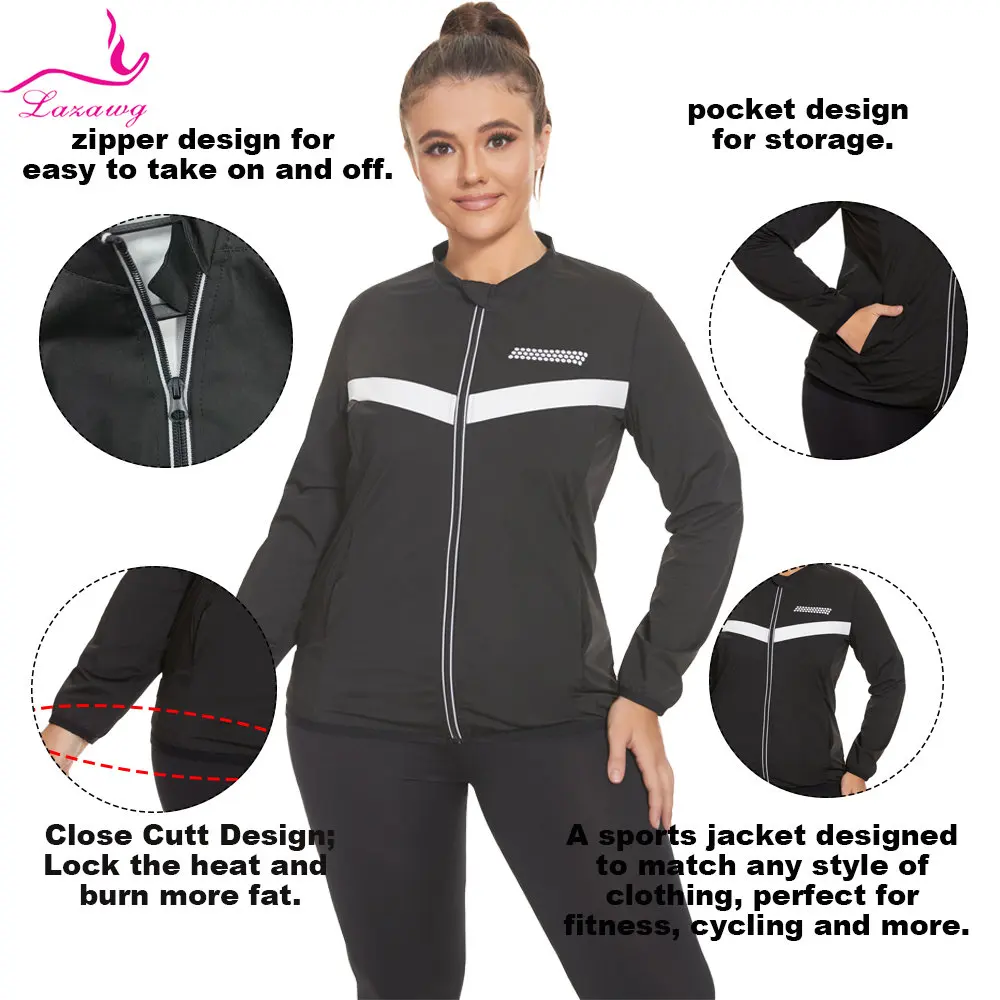 LAZAWG Sauna Suit for Women Sweat Set Weight Loss Pants Slimming Jacket Workout Top Trousers Body Shaper Fat Burner Gym Fitness