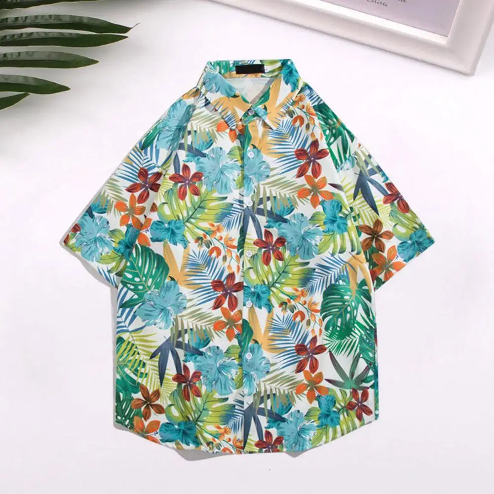 

Мужская рубашка с отложным воротником, летняя свободная гавайская рубашка с короткими рукавами, пуговицами и планкой, принтом кокосового дерева, уличная одежда