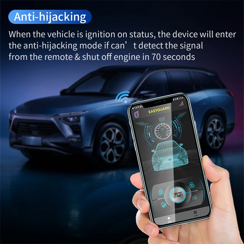 Фото EASYGUARD Im003 Умный автомобильный беспроводной иммобилайзер с управлением через приложение для смартфона, RFID, 2.4GH, Bluetooth, автоматическая блокировка/разблокировка двигателя, DC12V, простое самостоятельное подключение. №4