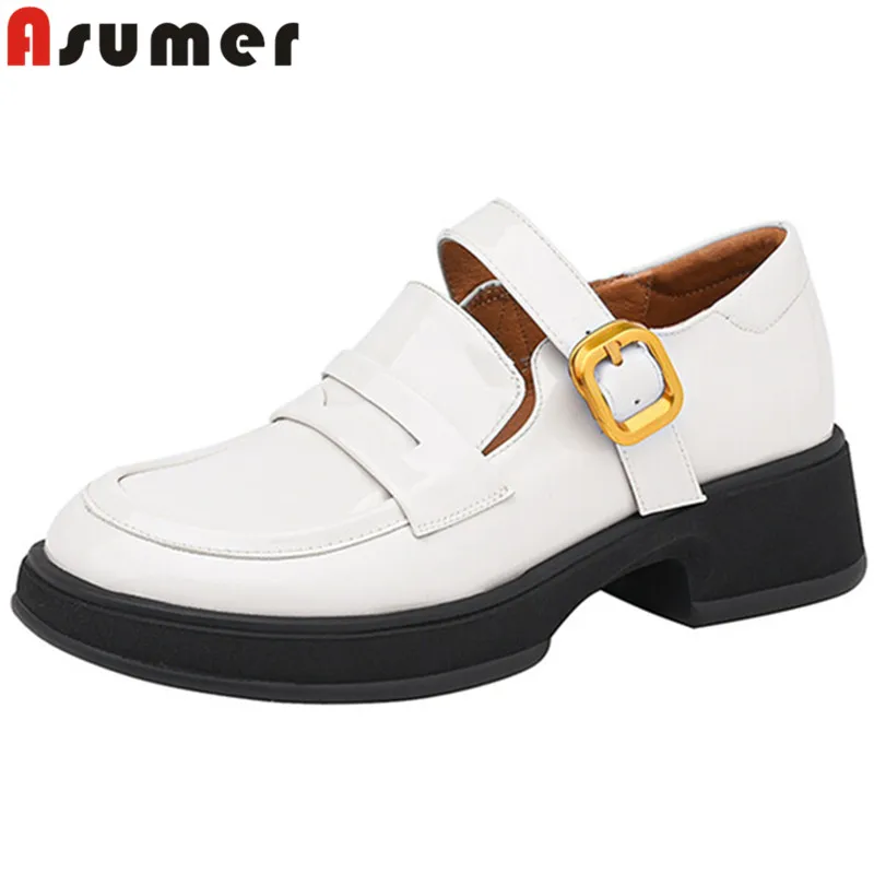 

Женские лакированные туфли ASUMER, на платформе и квадратном среднем каблуке, туфли-лодочки, размеры 34-40, 2023