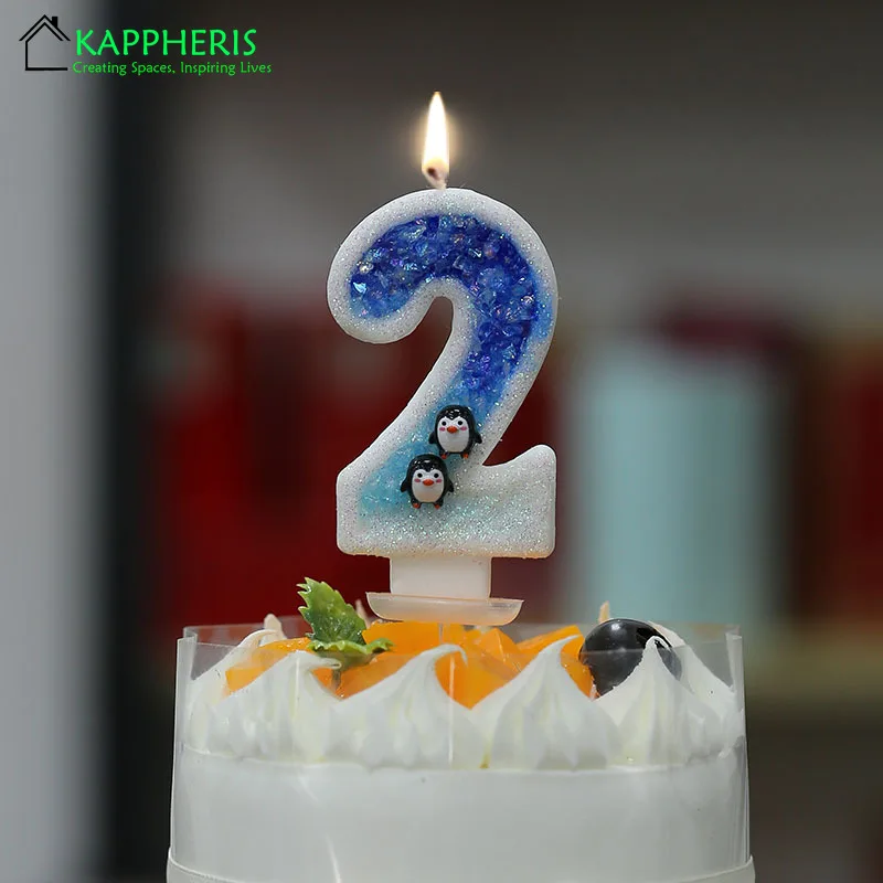 Свеча в виде пингвина на день рождения 1 год для оформления детской комнаты синие