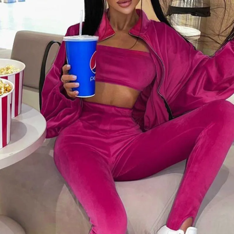 Women's Tracksuits Fleece Hollow Out Hooded Sweatshirts And Trousers Outfits 2022 New Casual Solid Chic Three Piece Sets Suit |