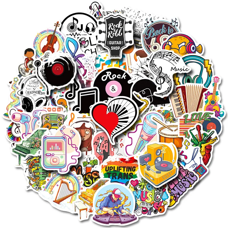 50pcs Rock Music Stickers Punk Beatles Rock Band Stickers Notebook Guitar Skateboard Stickers Cute Sticker Pack Laptop Skin