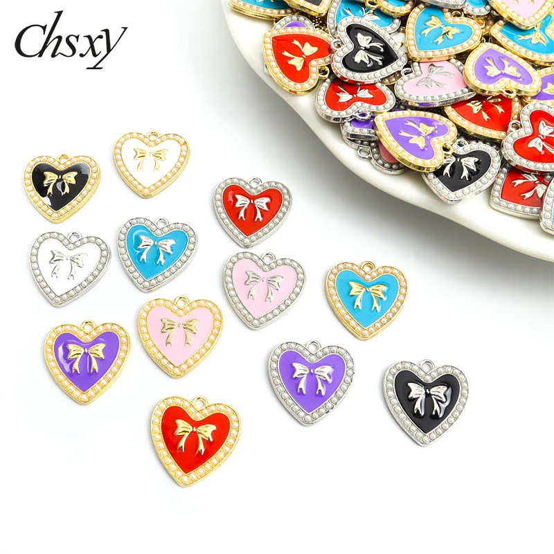

10pcs Enamel Heart Bow Tie Pearls Charms for Jewelry Making Pendants Cute Necklaces Earrings DIY Handmade Accessories Wholesales