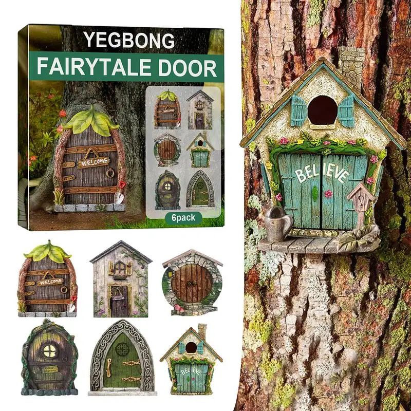 

6pcs/set Miniature Fairy Garden Door Fairy Garden Decor Accessories Outdoor Gnome Doors for Kids Room Wall and Trees