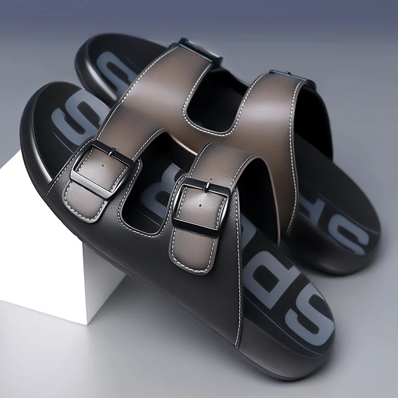 Летние мужские дышащие шлепанцы плоская подошва пляжные сандалии Нескользящие