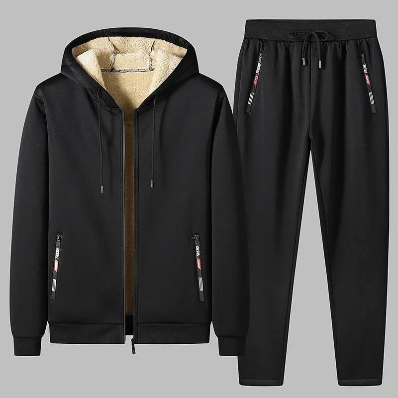 

Men Two Pieces Winter Sportsuit Warm Sport Suit 2023 New Thermal Hoodies Sets Fleece Tracksuit Windproof Gym Run Sportswear