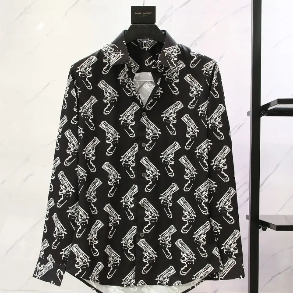

Men's Shirts High-End Graphic Printed Point Collar Slim Fit Casual Long Sleeve Men's And Women's y2k Clothes Men's Clothing