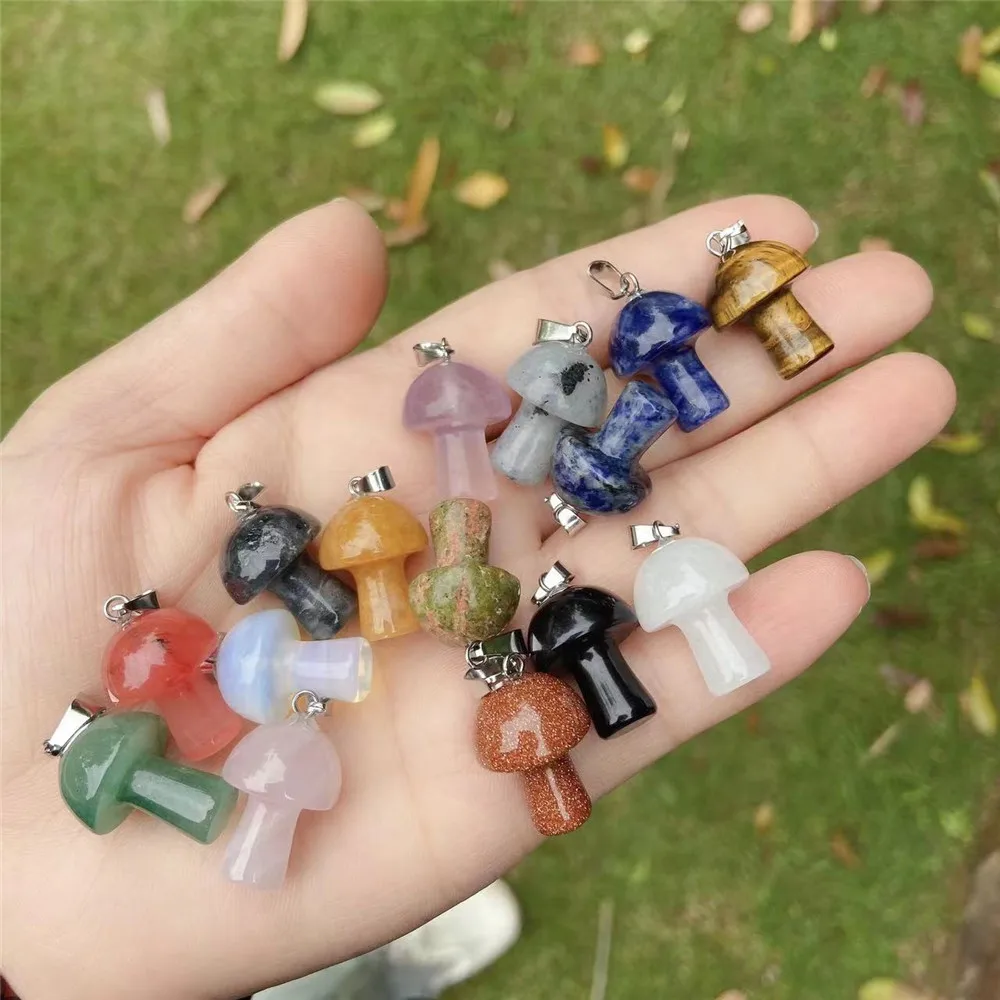 

1pcsNatural Gem Stone Quartz Crystals Amethyst rose Hand Carved Mushroom Pendant For Jewelry Making Necklace GIFT