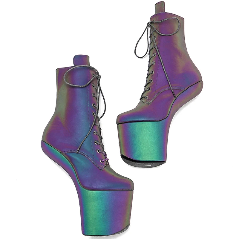Leecabe Lace Up Ankle Boots Sexy Exotic Pole Dance Stripper young trend fashion color matching shoes