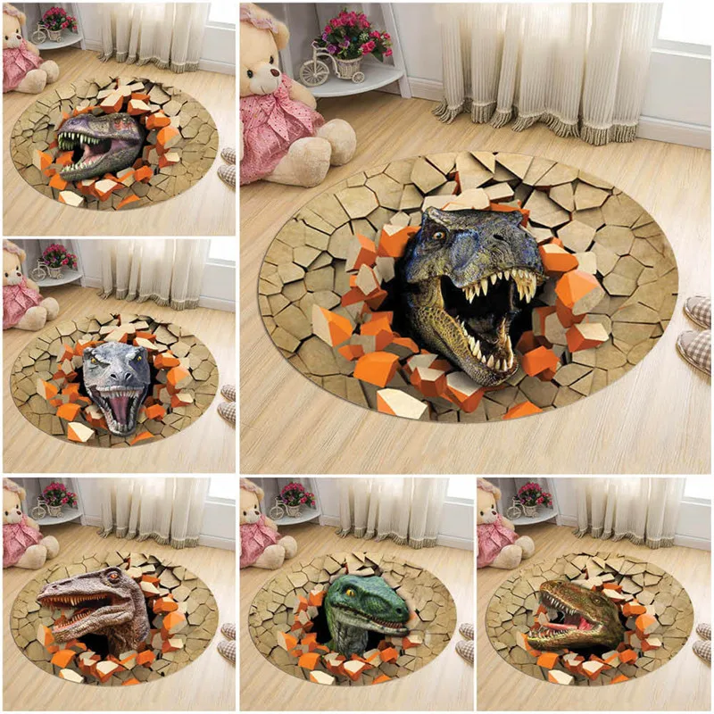 

Home Children's Floor Carpet Living Room Carpet Children's Cartoon Dinosaur Round Coffee Table Cushion