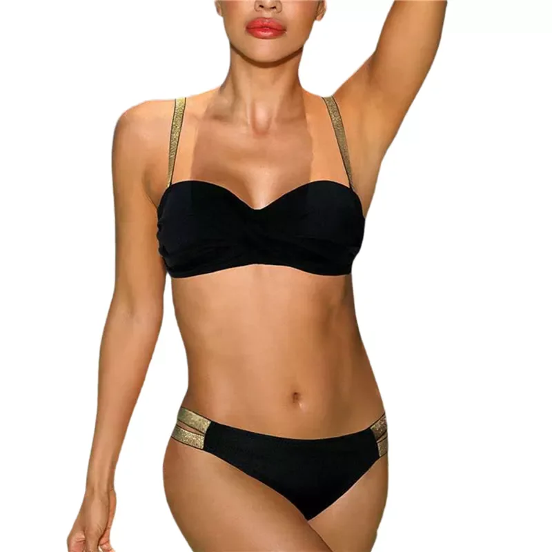 

Женское бикини Xingqing, комбинированный купальник с эластичными бретельками, топ с подкладкой и трусики с низкой талией, купальник для девочек...