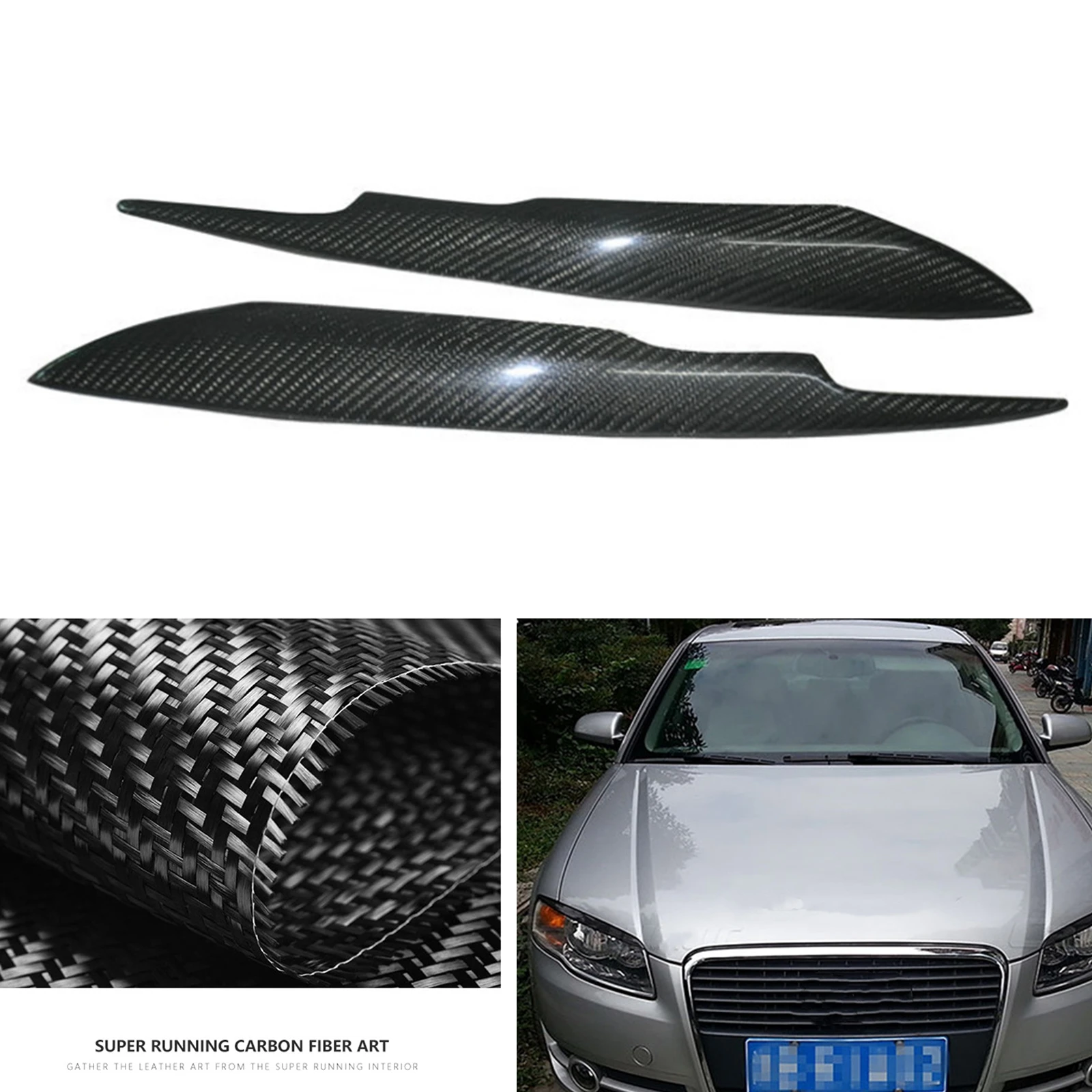 

2PCS Carbon Fiber Car Headlight Eyebrow Headlamp Sticker Eyelid Trim Front Head Lamp Cover Lid Brow For Audi A4 B7 S4 2005-2008