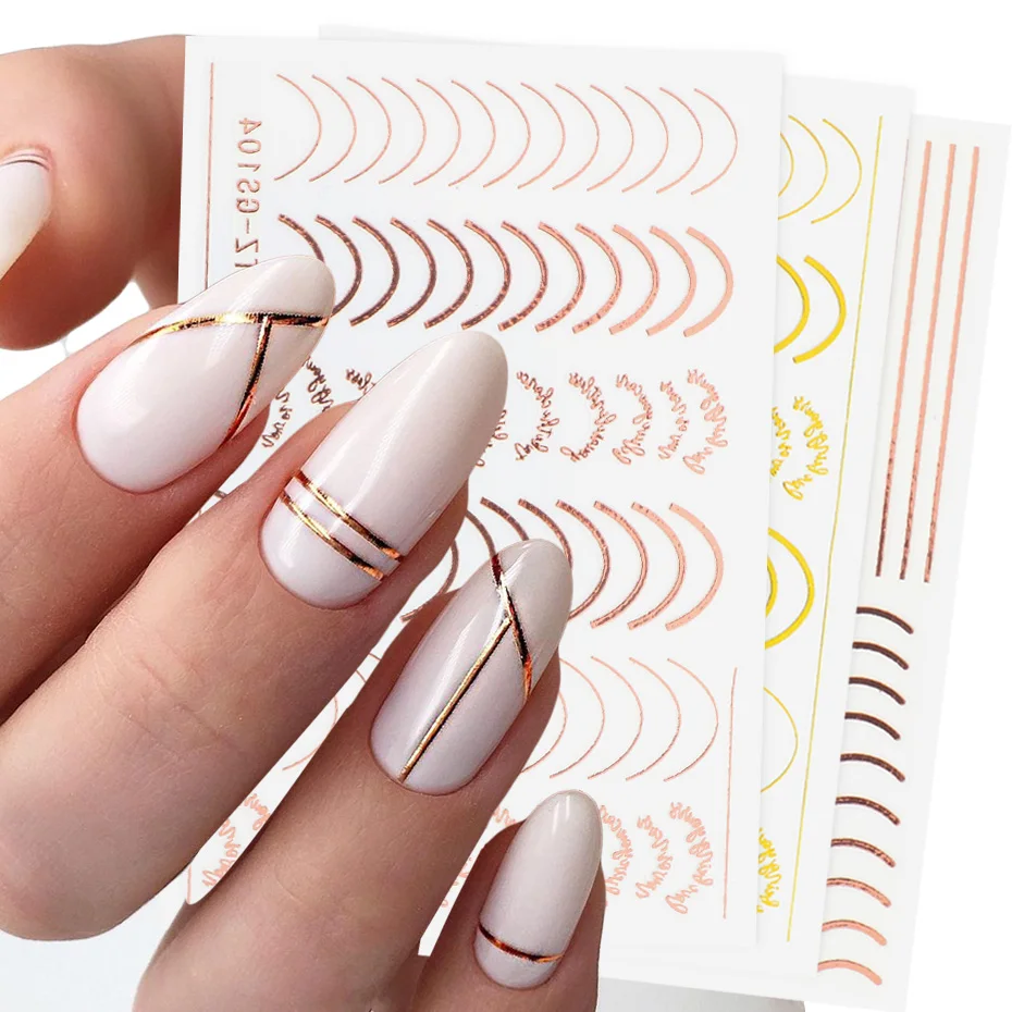 

3D Rose Gold Nail Stickers Decals Curve Stripe Lines Letters Tape Nail Art Adhesive Sliders Decoration for Manicure Dropshipping