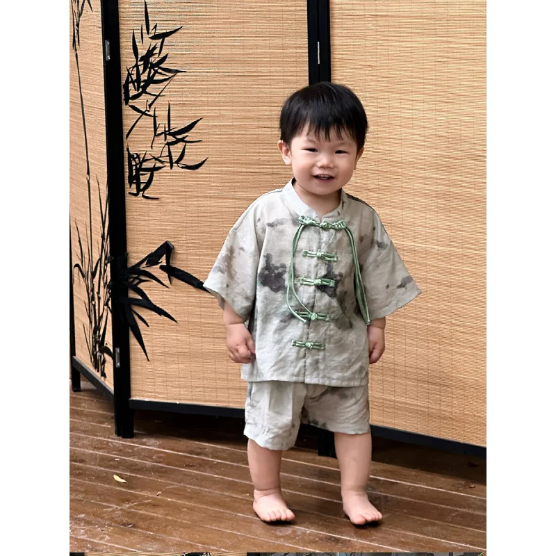 Летний новый стиль китайский наряды для брата и сестры национальный чернильный