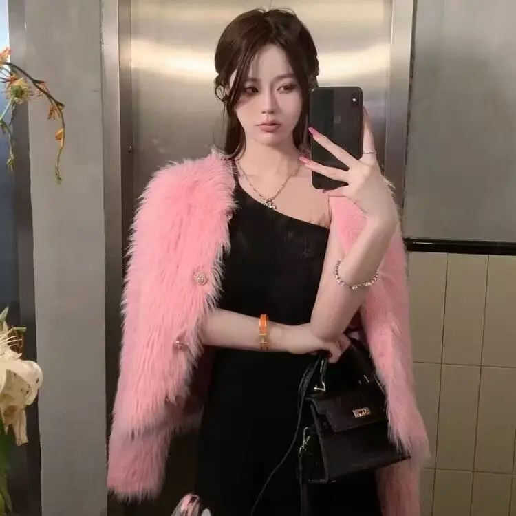 Вязаный кардиган из искусственной норки и кашемира женский свитер пальто