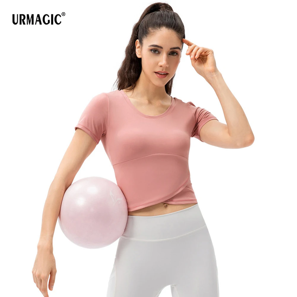 

Уютная женская футболка для йоги Urmagic с высокой талией и коротким рукавом
