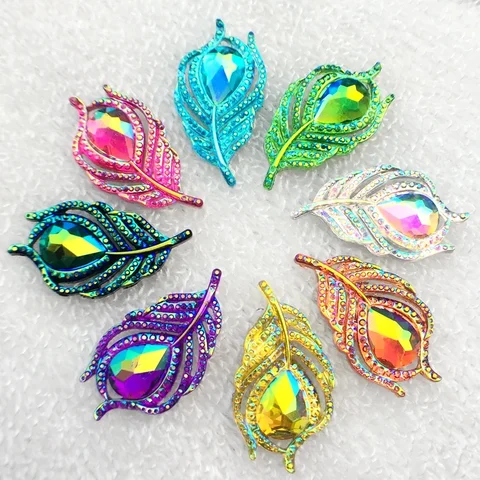 new 10pcs fashion style sew on crystal rhinestones flatback leaf shape 20*38mm handsewing gem stones-B07