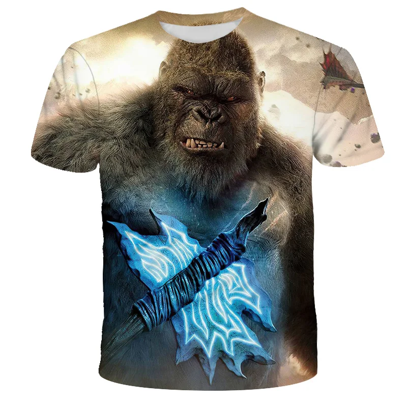 

Cool Godzilla- T-Shirt Movie King Kong Tee For Boys Girls Summer 3D Printed Short Sleeve Tops Children Clothes Breathable T Shir