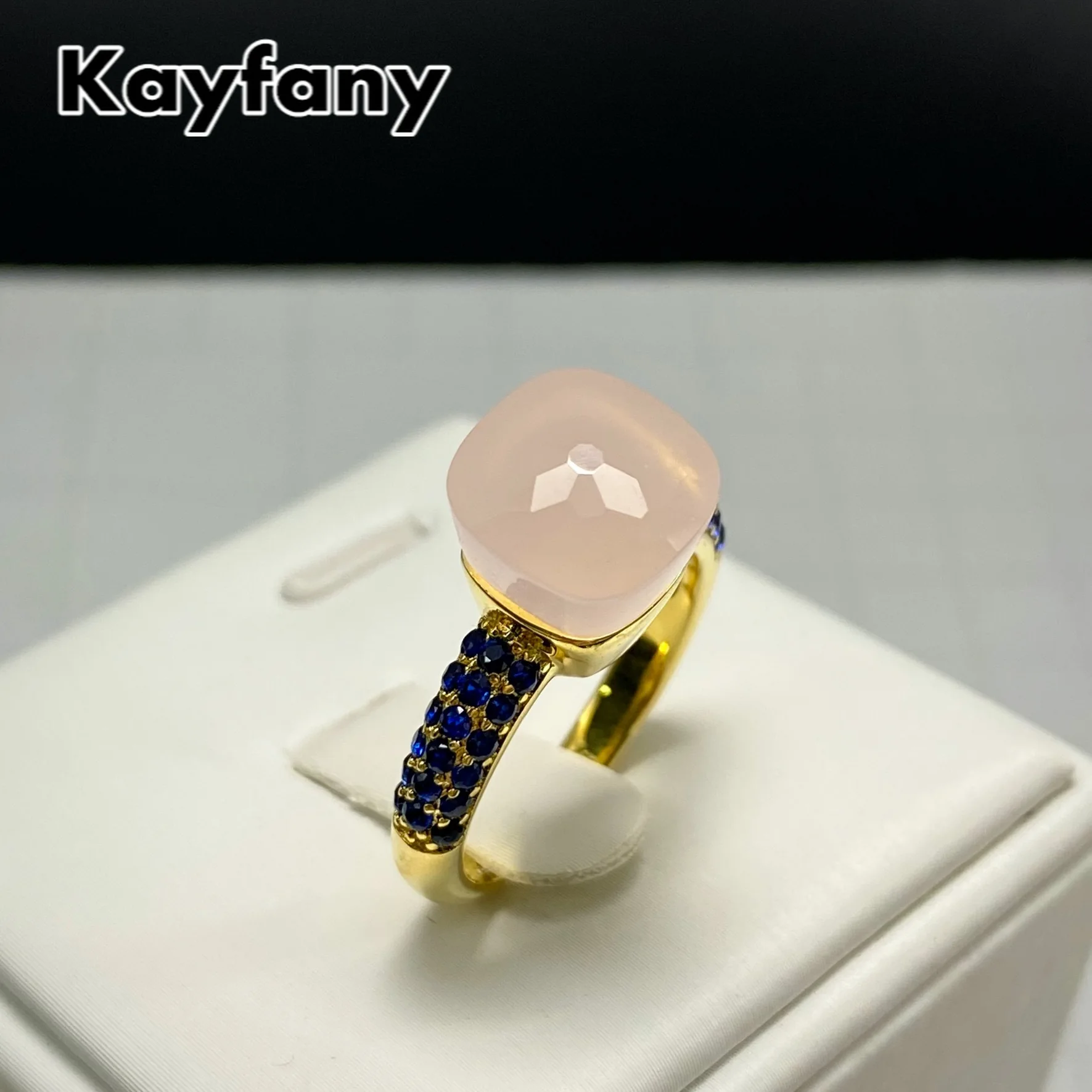 

Classic Candy Style Ring Water Droplet Blue Zircon Natural Crystal Ring For Women Gold Plated Fashion Jewelry Candy Ring