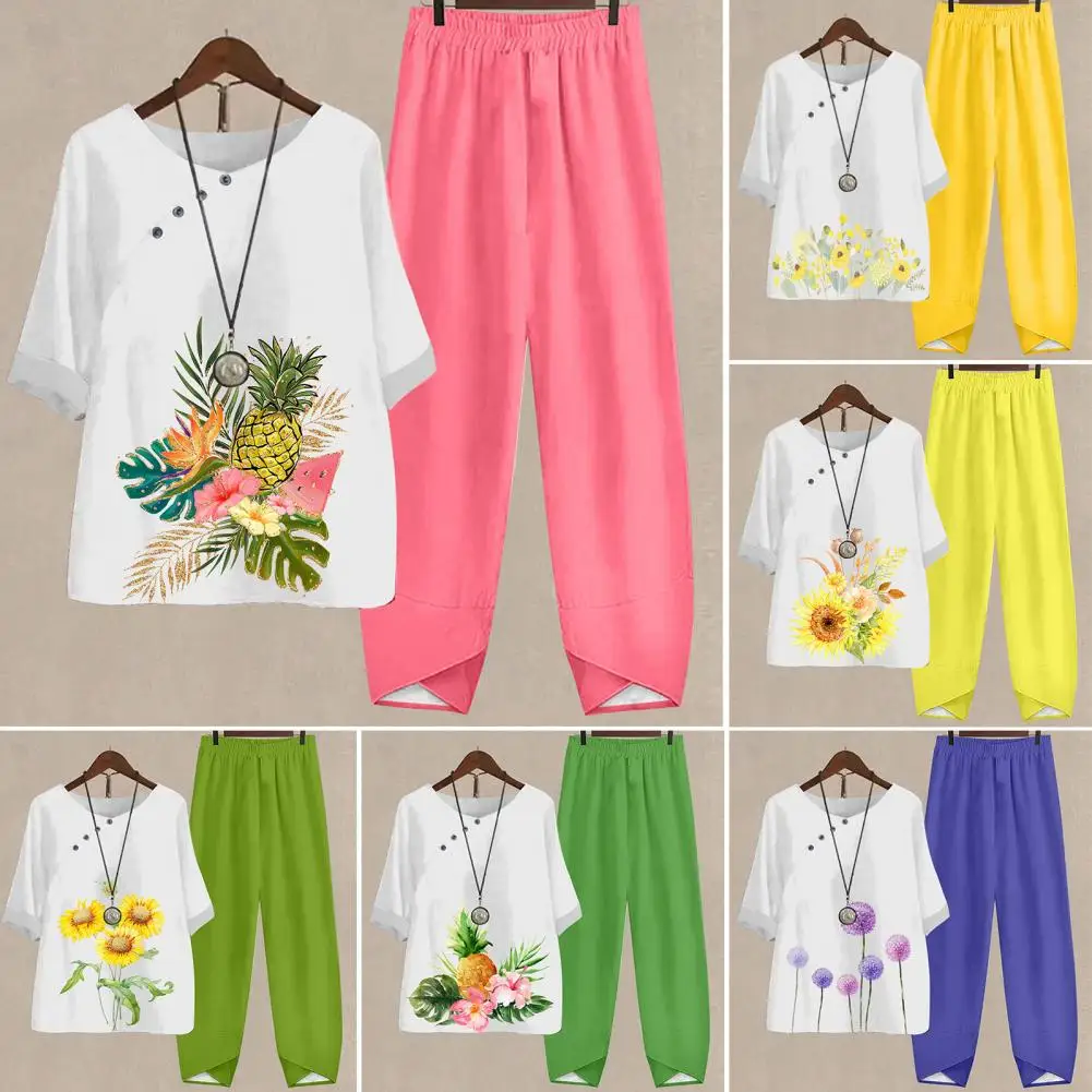 Костюм женский из хлопка и льна модный Удобный однотонный Повседневный