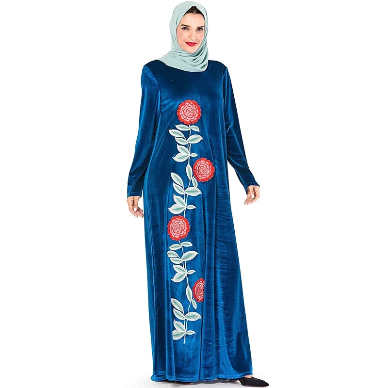 

Fashion Arabian Abaya Women's Embroidered Muslim Casual Loose Fit Big Hem Dress Ethnic Outfits