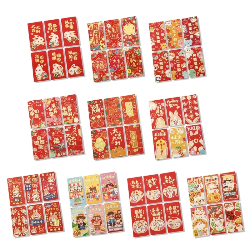 

270F 6pcs Chinese New Year 2023 Rabbit Red Envelopes Cartoon Red Packet New Year Spring Festival Money Pouch Hongbao Wedding