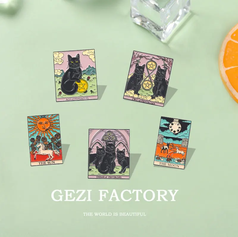 Пользовательские Солнце Луна Звезды Готические Таинственные Кошки Броши На