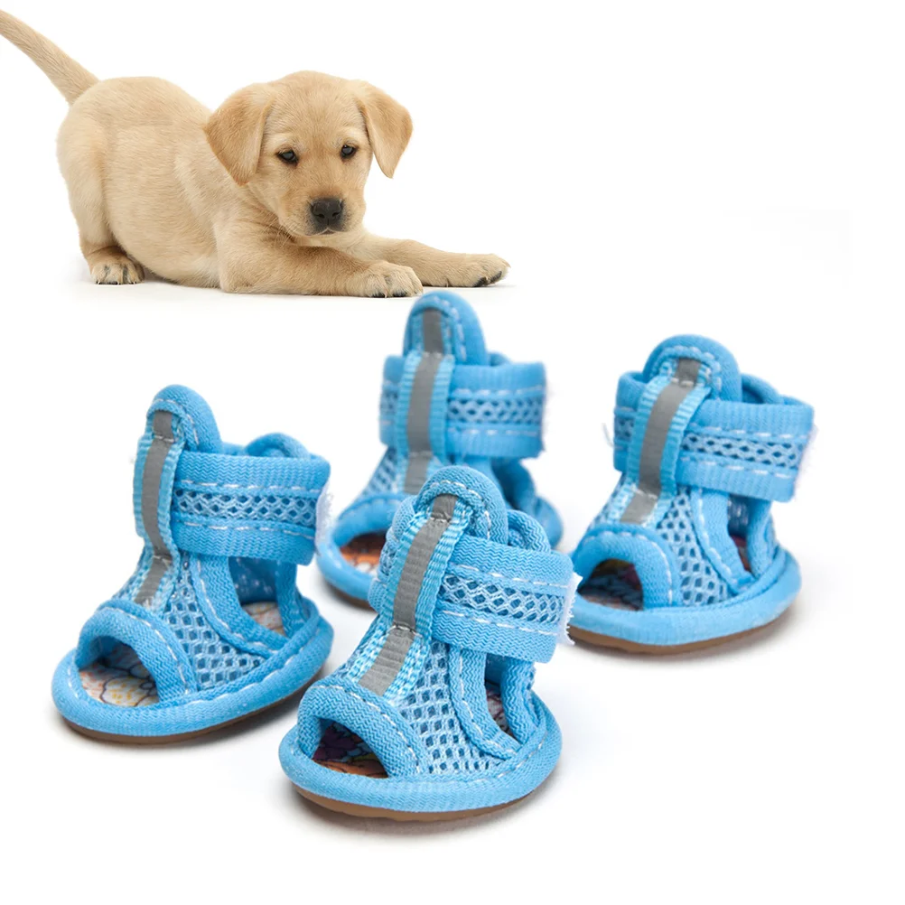 

4pcs Sandals Summer Shoes Mesh Sandals Breathable Summer Shoes for Puppy Supplies ( Blue, 3 5x4 5cm )