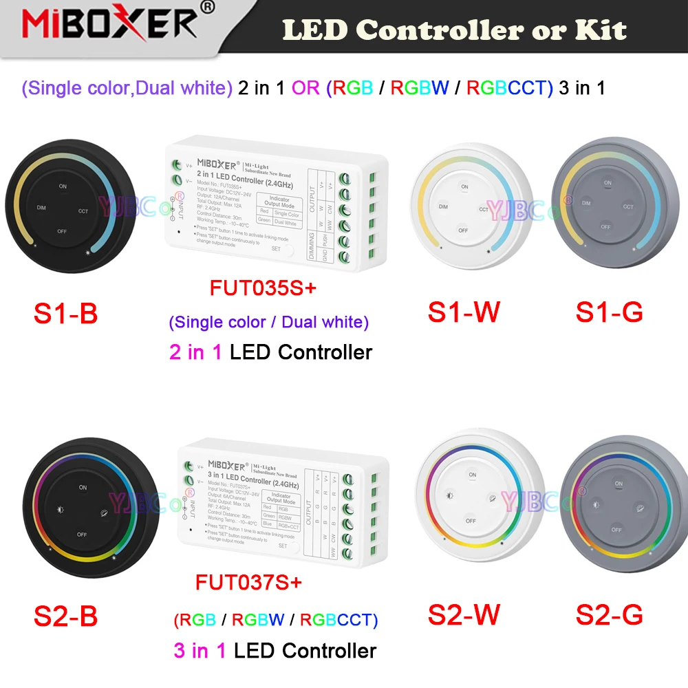 Miboxer 2.4G Sunrise Remote Rainbow dimmer Switch Single color/CCT/RGB/RGBW/RGBCCT 2 or 3 in1LED Strip Light BulbController