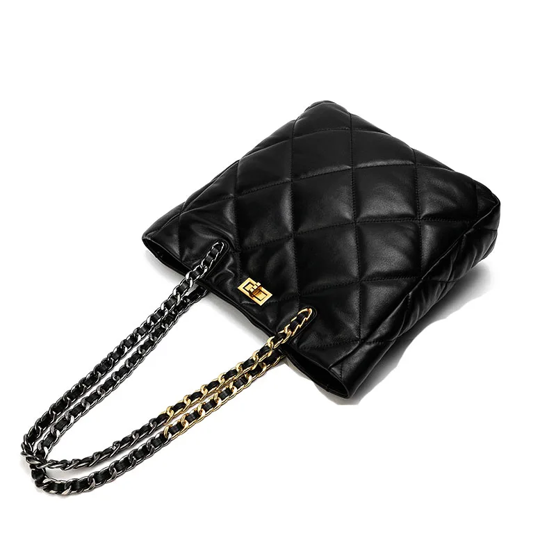 

Doris Fanny 2022 Stylish Black Double Chain Bag Women's Calfskin Bags Top Quality Designer Real Leather Shoulder Bags