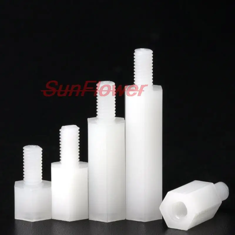 50pcs M2 M2.5 M3 M4*L+6mm Thread Black / White Spacing Screw Plastic For PCB Motherboard Fixed Nylon Standoff Spacer Pillar |