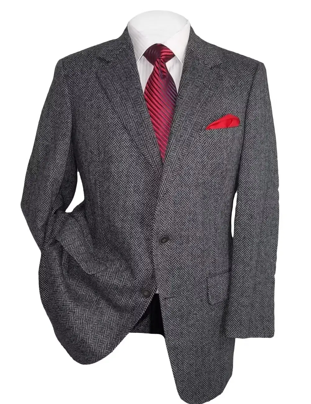 

Men Suit Tweed Jacket 1Pcs Vintage Herringbone Slim Fit Blazer 2 Buttons Retro Casual Tuxedos Black Coat For Wedding Brown Grey