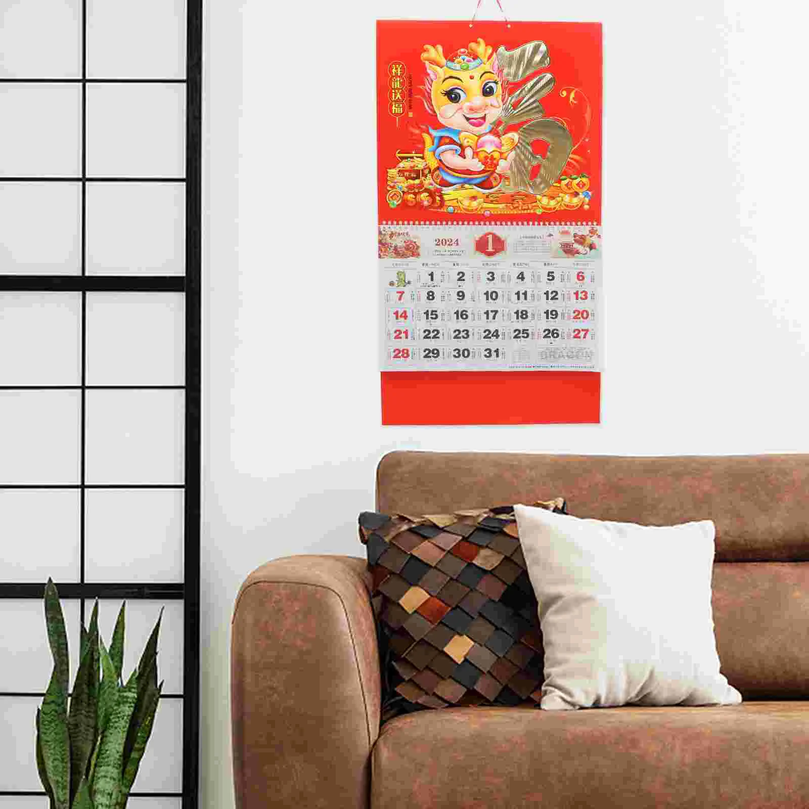 

Hanging Calendar 2024 New Year Calendar Dragon Pattern Decorative Calendar for Home Office