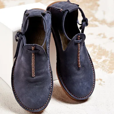 Women's Casual Shoes Suede Flat Bottomed Shoes Retro Boots Lace Up Car Stitching Rubber Sole Anti Slip Shoes Women Sneakers