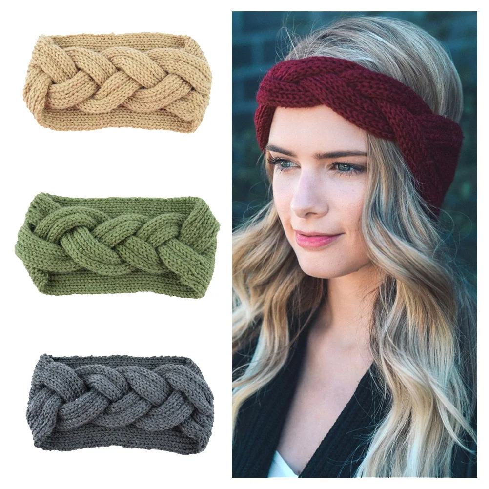 

Handmade Knitted Woven headband Twist Cross Wide Headwrap Women Ear Warmers Winter Keep Warm Turban Ear Protection Headband
