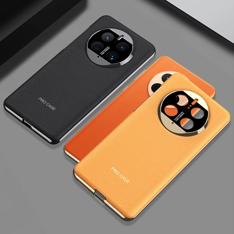 

For HUAWEI Mate 50 Pro Case Luxury Plain Leather + Electroplating Frame Light Camera Protection Cover for Huawei Mate 40 Pro GKK
