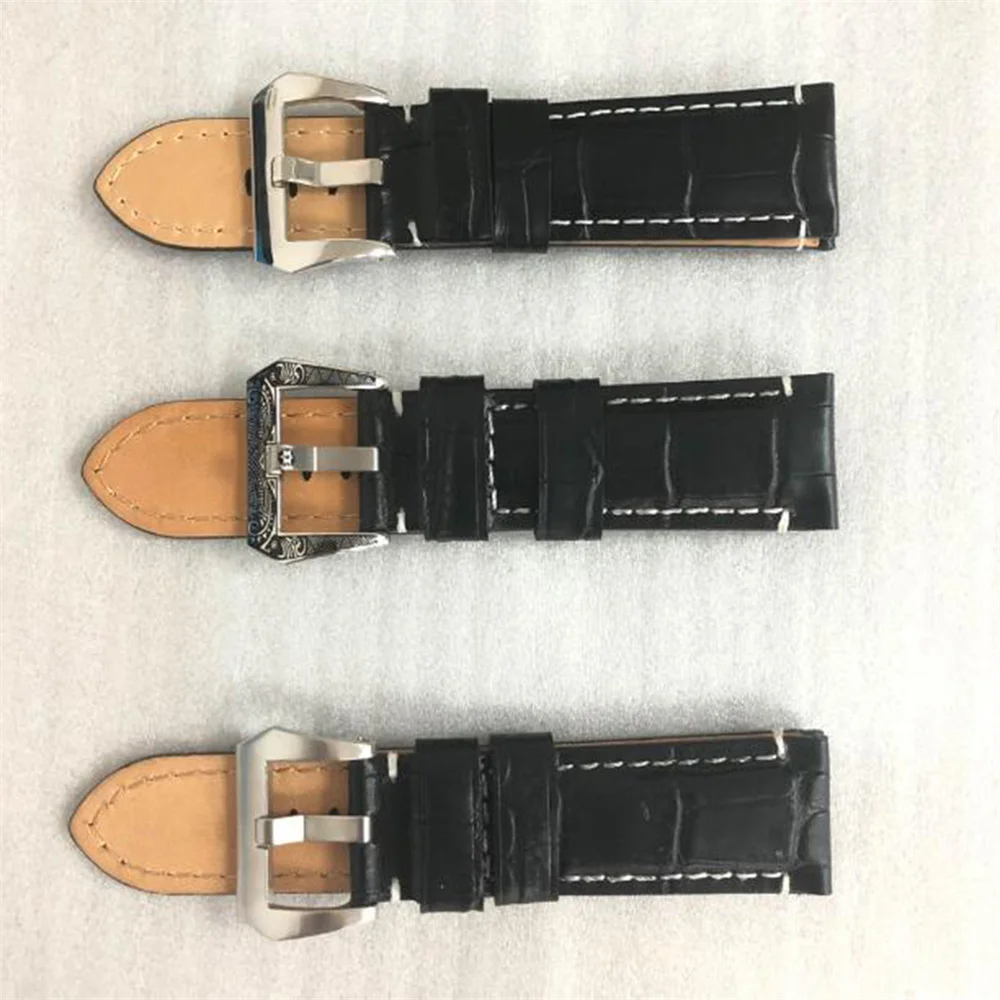 

Fashion Watch Strap Men Black Leather Watch Strap 24x22mm Stainless Steel Buckle