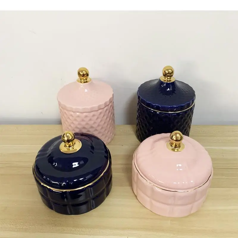 

Ceramic Jar Decorative Storage Tank Candy Jars Jewelry Box Cotton Swab Box Aromatherapy Candlestick Jar Candle Jars with Lid