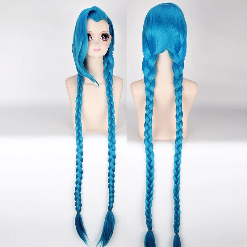 

Game Runaway Loli Jinx Cosplay Wig Blue High Temperature Wire Double Ponytail Wig Length 120cm