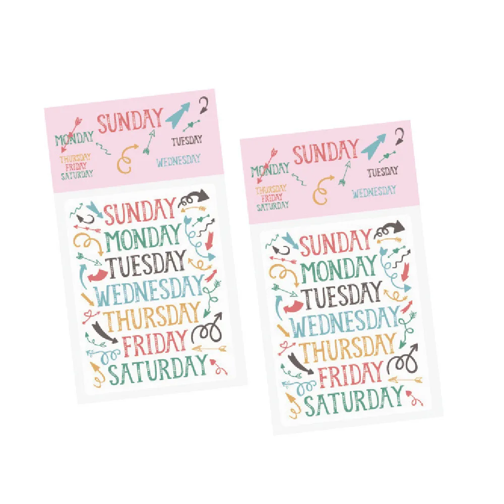 

5 Sheets/Pack Kawaii Week Sticker Color Monday To Sunday Art Font Self-adhesive Paper DIY Decoration Material Stationery