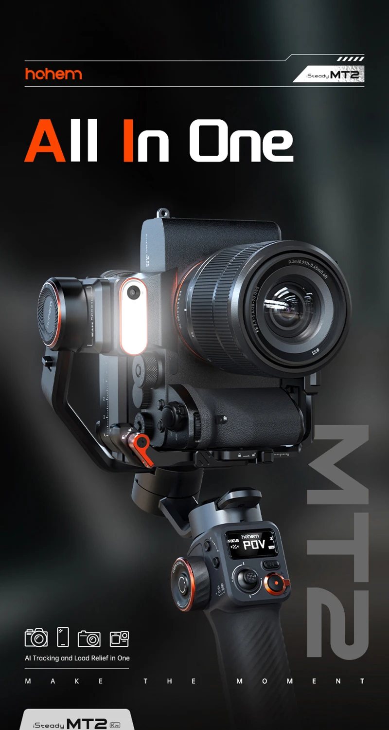 

Hohem iSteady MT2 Handheld Mirrorless Cameras Gimbal 3-axis Anti-shake 4-in-1 Gimbal Stabilizer With Fill Light For SONY Canon