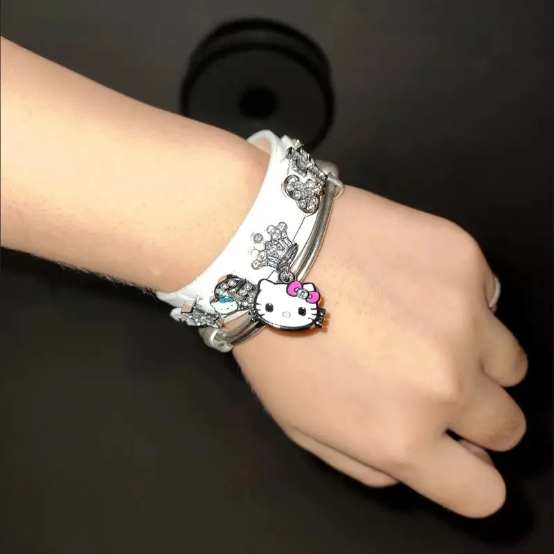 2024 Kawaii Sanrio браслет с анимэ Cute Hello Kitty Cartoon Yk2 Sweet and Cool кожаный орнамент подарок на