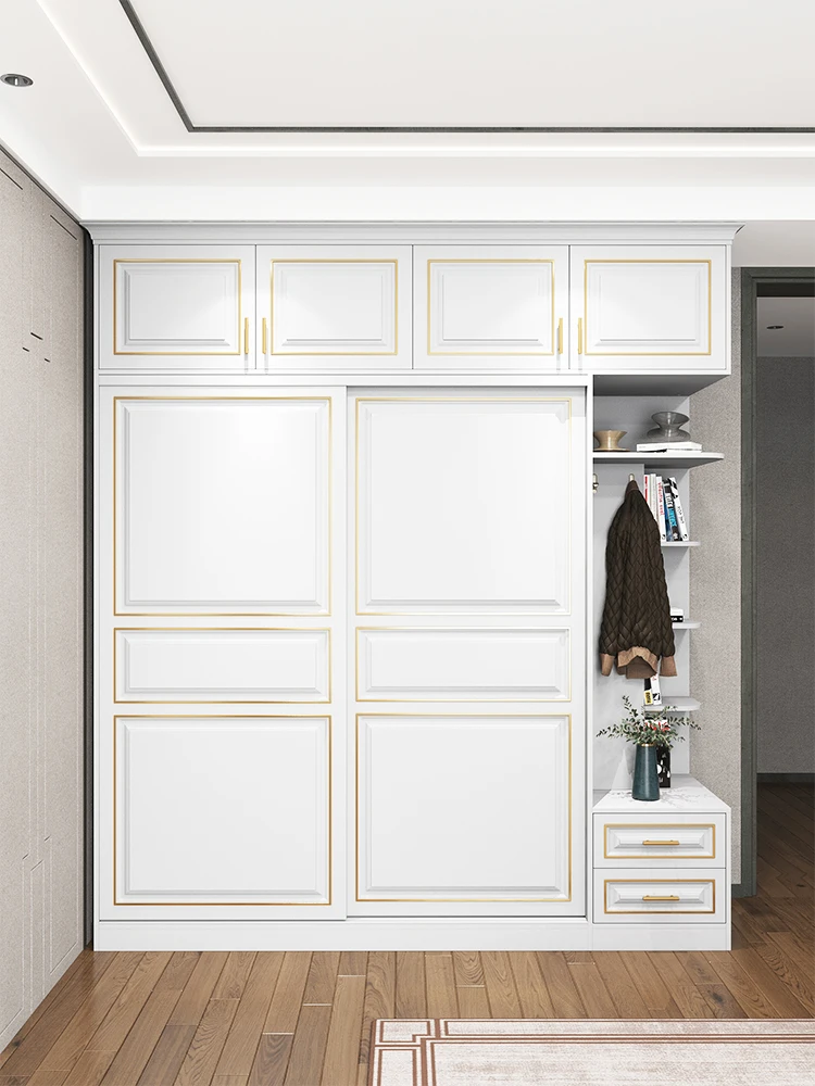 

European luxury solid wood wardrobe household bedroom adult sliding door wardrobe whole house custom made