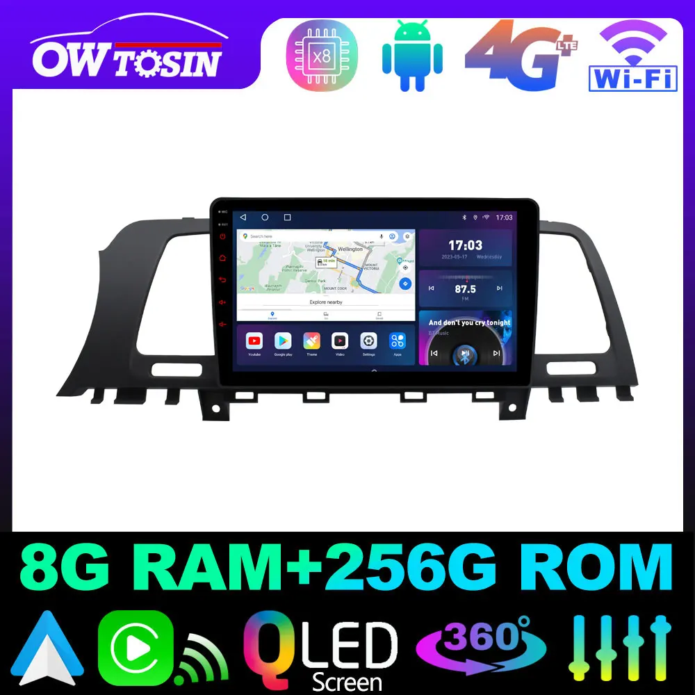 Авторадио Owtosin QLED 1280*720 8G + 256G Android 12 экран для Nissan Murano Z51 2008-2016 GPS навигация CarPlay DSP 4G SIM