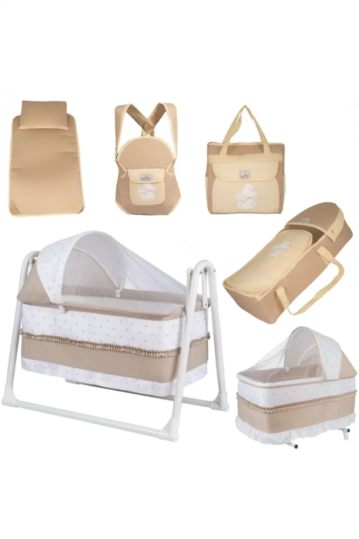 6 piece Baby Crib Set Basket Cradle Host Carrycot Care Bag Bottom Opening Kangaroo Set