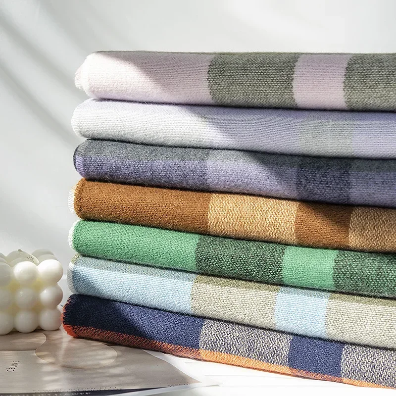 Новый зимний женский шарф с клетчатым принтом и кисточками имитация кашемира