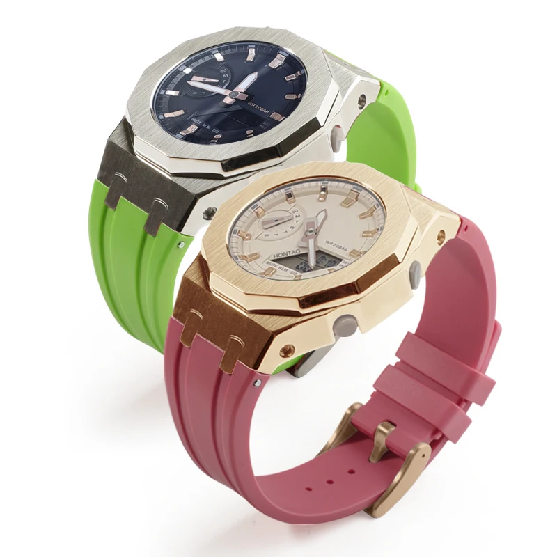 GMA-S2100 Mod Kit For Casioak GMAS2100 Metal Steel Case Bezel With Tools Female Fluoro Rubber Strap For GMA-S2100 Accessories