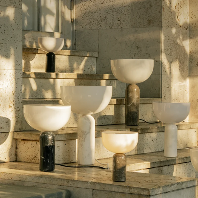 Настольная лампа Kizu минималистичный дизайн в виде грибов Мраморная для гостиной